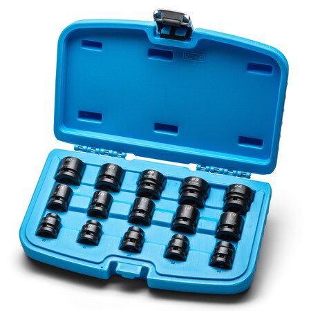 Capri Tools 1/2 in Drive Stubby Impact Socket Set, Metric, Metric, 15 pcs CP55400
